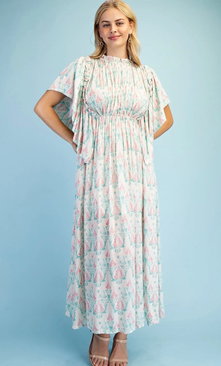Printed Midi Flutter Sleeve Dress